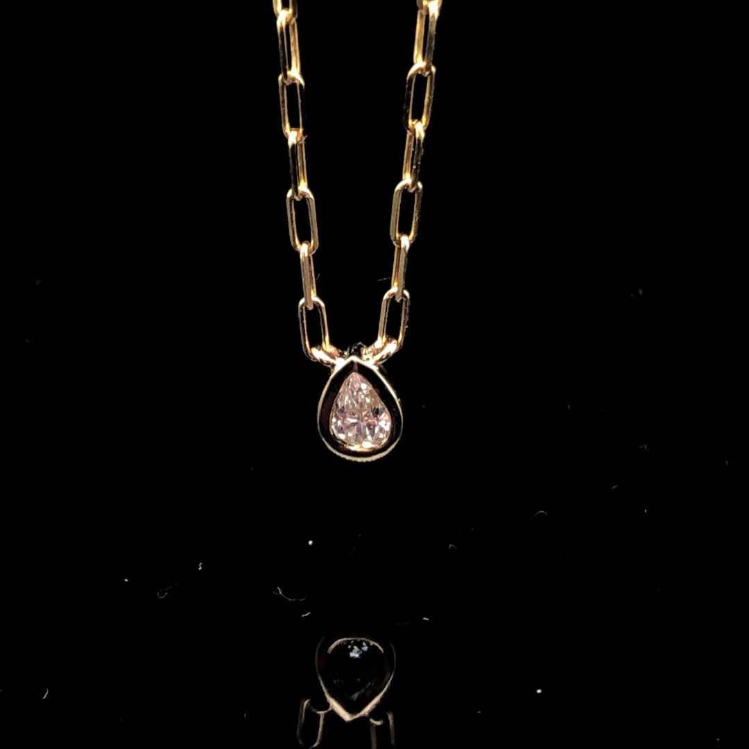 Diamond Pear Shape Paperclip Necklace