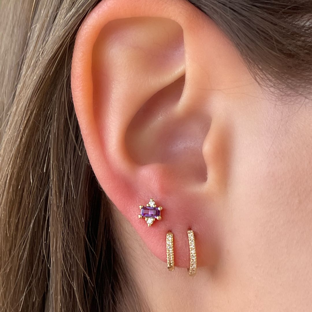 Semi-Precious Stone & Diamond Crown Stud - Horizontal